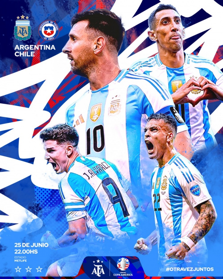 阿根廷发布赛前海报预热与智利的比赛：梅西领衔出镜